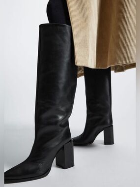 COS Knee-High Pointed Leather Boots - Size 40